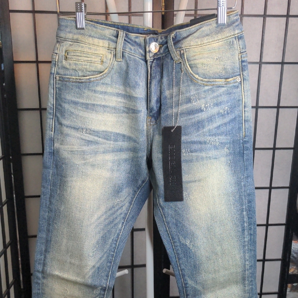EMBELLISH Distressed Skinny Blue Jeans